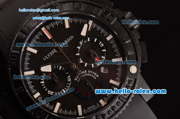 Ulysse Nardin Maxi Marine Diver Chrono Swiss Valjoux 7750-DD Automatic PVD Case Stick Markers with Black Rubber Strap and Black Dial - Click Image to Close